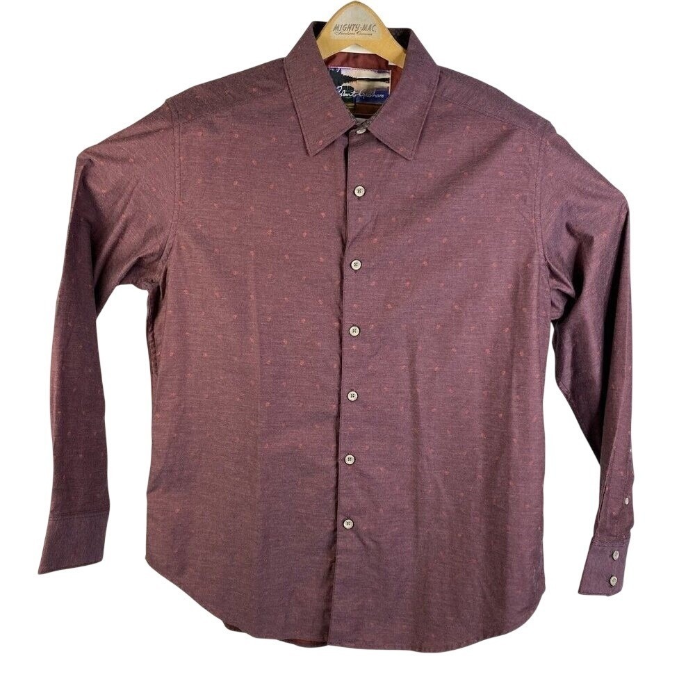 Robert Graham Mens Maroon w/ Red Embroidered Paisley L/S Cotton Button Down L